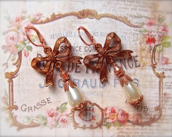 Bow and Pearl Drop, Gingerbread Dangle, BSue by 1928, Pearldrop Leverbacks, Faux Pearl & Bow, Gingerbread Bow, Gingerbread 1928, Pearl Drops
