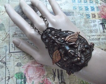 Masthead Maiden,Slave Bracelet,Hand Bracelet, Maiden Wings, Bohemian Filigree ,Chocolate Kiss,Figurehead,Statement,MockiDesigns,Gift Wrapped