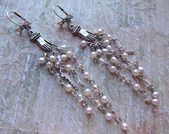 Victorian Hands,Vintage Rosary Chain,BSue by 1928,Bow and Hands,Rosary Chandeliers,Key & Hand,Crystal Pearl Chain,MockiDesigns,Gift Wrapped