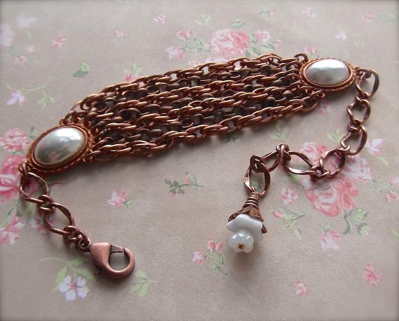 Vintage Copper Chain Gift Wrapped Multi Chain MockiDesigns Gingerbread /& Copper Adjustable Copper and Pearl Gingerbread BSue by 1928