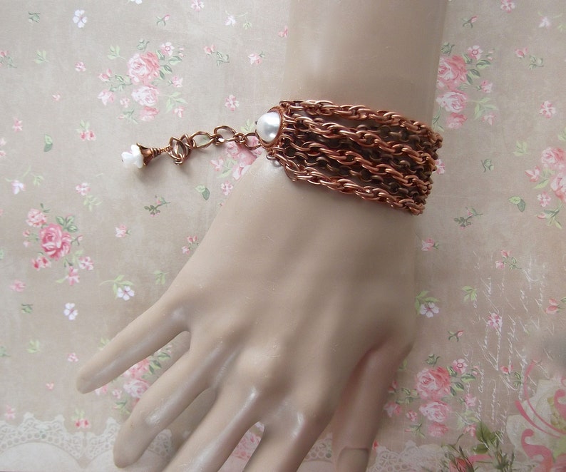 Vintage Copper Chain Gift Wrapped Multi Chain MockiDesigns Gingerbread /& Copper Adjustable Copper and Pearl Gingerbread BSue by 1928