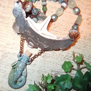 Under The Sea, Mermaid Bottle, Starfish, Shell and Semi Precious Stones, Beaded Bib Necklace, MockiDesigns, Gift Wrapped image 5