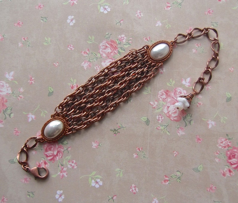 Vintage Copper Chain Gift Wrapped Multi Chain MockiDesigns Gingerbread /& Copper Adjustable Copper and Pearl Gingerbread BSue by 1928