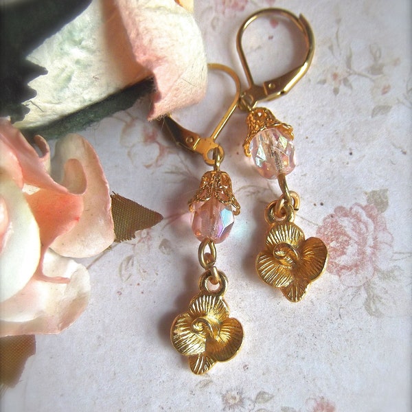 Small Golden Drop, Rose Drop, Rose Dangle, Rose and Crystal, BSue by 1928, Gold and Pink Drop, MockiDesigns, Gift Wrapped