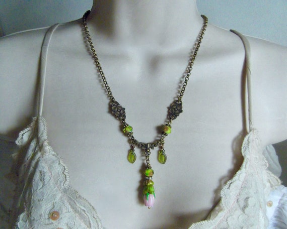 Brass Ox Necklace, Brass With Glass Beads, Handblown Pink Rose,green Rose Beads. Roses and Leaves,ooak, Mockidesigns, Gift Wrapped - Etsy Brass Ox Necklace, Brass With Glass Beads, Handblown Pink Rose,green Rose Beads. Roses and Leaves,ooak, Mockidesigns, Gift Wrapped - Etsy