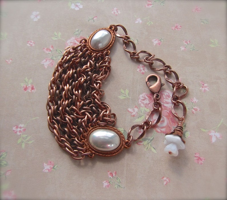 Vintage Copper Chain Gift Wrapped Multi Chain MockiDesigns Gingerbread /& Copper Adjustable Copper and Pearl Gingerbread BSue by 1928