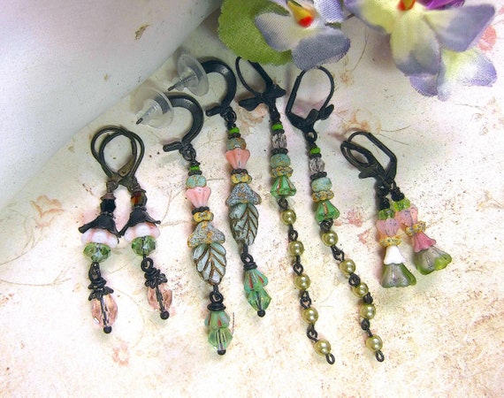 Summer Earrings, Petite Dangles, Czech Crystal Beads, Floral Earrings, Romantic Earrings, MockiDesigns, Gift Wrapped
