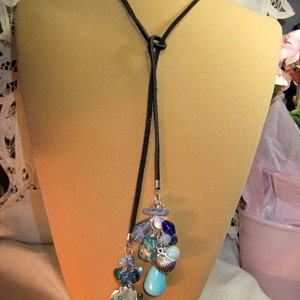 The Teals, Body Lariat, Cluster Tassel, Beach Theme,Semi Precious, Nugget Stones, Boho, Hippie, Fish Charm, OOAK, MockiDesigns, Gift Wrapped image 4