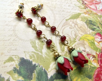 Deep Red Rose Bud, Artisan Rose Bud, Rose Dangle, Rosary Chain Bud, MockiDesigns, Gift Wrapped