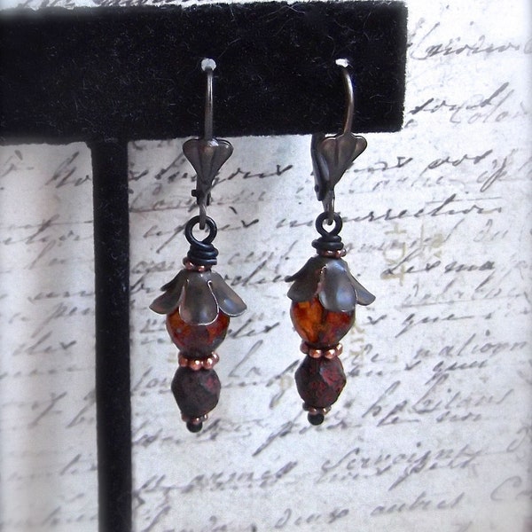 Rusty Black, Czech Crystal, Picasso Crystal, Rusty Look, Petite Drops, Rusty Color Dangles, MockiDesigns,Gift Wrapped