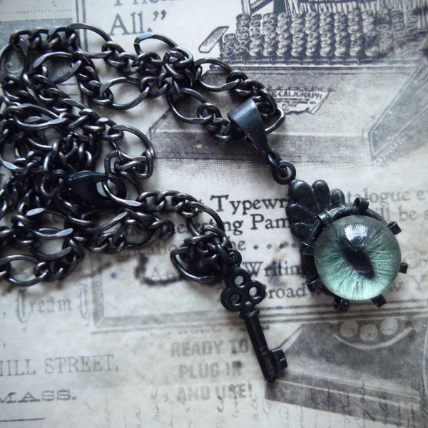 Green Eye Pendant, Black Brass, Eye and Black Brass, Taxidermy Eye, MockiDesigns, Gif Wrapped