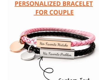 Custom Leather Bracelet for Couples Engraved Name Cord Bracelet Personalized Gift for Him Her Romantic Jewelry Long Distance Gift