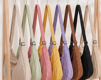 Retro Corduroy Tote Bag Adjustable Shoulder Strap Casual Crossbody Bag Large Capacity Student Commuter Bag Travel Gift for Her
