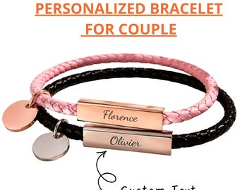 Personalized Leather Couple Bracelet Custom Name Engraved Bracelet for Him Her Matching Cord Jewelry Romantic Gift Anniversary Gift