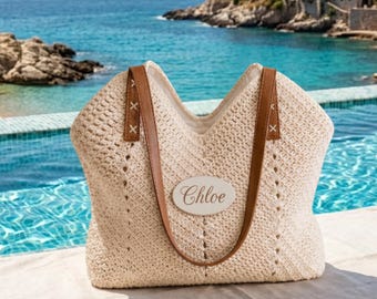 Personalized Beach Tote Bag, Custom Name Pool Bag, Girls Trip Gift, Bachelorette Party Favor Bag Bridesmaid Travel Tote, Summer Vacation Bag