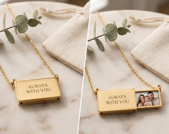 Personalized Photo Locket Necklace for Mom Gold, Custom Picture Necklace, Mother's Day Gift, Family Keepsake Jewelry, Engraved Gift for Mom