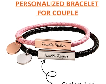 Matching Leather Bracelet for Couples Personalized Engraved Name Cord Bracelet Romantic Gift for Him Her Handmade Couple Jewelry