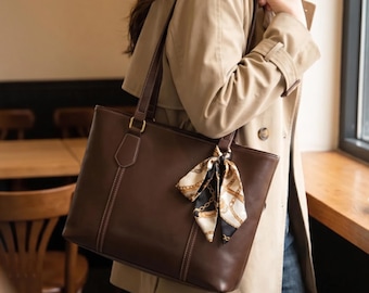 Leather Shoulder Bag for Women, Faux Leather Hobo Tote Bag, Large Slouchy Travel Purse, Anniversary Gift for Wife