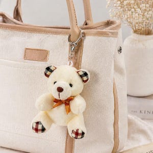 Cute Bear Keychain, Handmade Amigurumi Teddy Bear Charm, Kawaii Plush Keyring Backpack Accessory Gift for Her Girls
