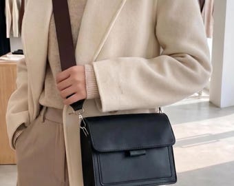 Vintage Square Crossbody Bag for Women, Minimalist Faux Leather Shoulder Bag Chic Small Satchel, Elegant Everyday Purse, Aesthetic Handbag