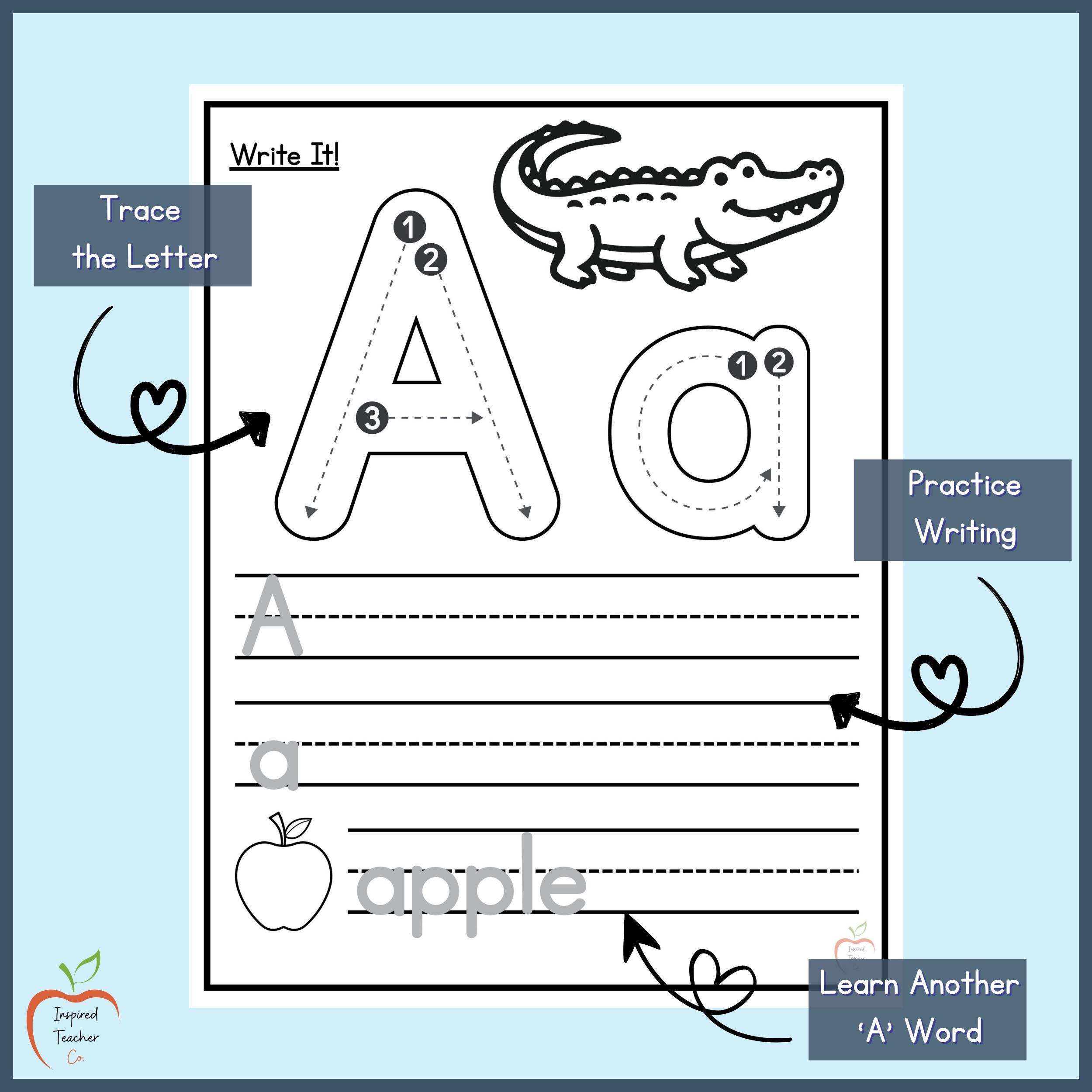 Alphabet Tracing Worksheets: Preschool Kindergarten Letter Formation ...