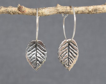 Silver Leaf Hoop Earrings