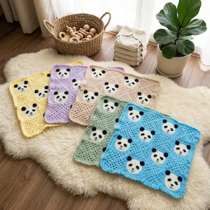 Panda Crochet Baby Blanket Pattern, Amigurumi Nursery Decor (PDF Download)