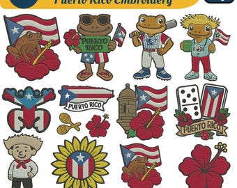 Diseño de bordado a máquina de Bad Bunny para PES, Bordado de rana de Puerto Rico, Diseño de bordado del logotipo de Bad Bunny, Bandera de Puerto Rico, PES 5+ tamaños, Descargar