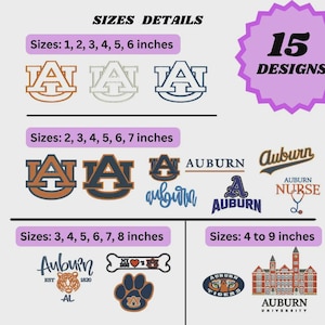 Auburn Embroidery Designs Bundle Auburn Tigers Auburn University Logo Auburn PES DST College Logos Embroidery Files (5 Sizes) Trendy Design