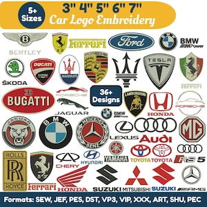 Puede incluir: Diseños de bordado de logotipos de coches, incluyendo Bentley, Ferrari, Ford, BMW y Tesla. Disponibles en 5+ tamaños, de 7,6 a 17,8 cm. Incluye más de 36 diseños y varios formatos de bordado.