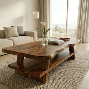 Moderner Couchtisch aus Holz - Handgemachter Minimaler Wohnzimmer Tisch - Rustikaler Massivholz Couchtisch - Handgemachter natürlicher Wohnzimmertisch