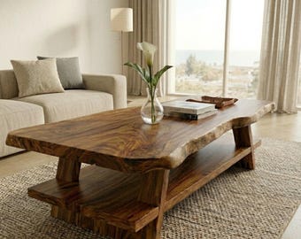 Modern Wooden Coffee Table - Handmade Minimal Living Room Center Table - Rustic Solid Wood Coffee Table - Handmade Natural Living Room Table