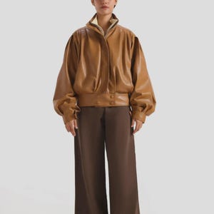 Faux Leather Bomber Jacket Women, Vegan Leather Jacket, Casual Streetwear Coat, Oversized Bomber Jacket, Trendy Outerwear