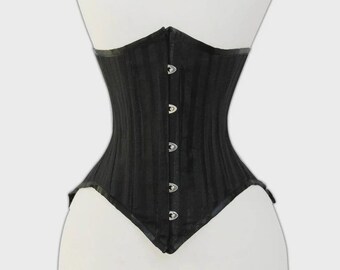 Black Underbust Lace Corset – Steel Boned Waist Trainer Lacing Corset, Gothic Body Shaper Top, Hourglass Waist Cincher