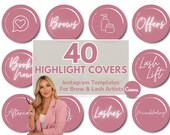 Instagram Highlight Covers Pink| Aesthetic highlight covers Canva | Fully Editable Highlight Icons | Brow Lash Artist Story Covers | Beauty
