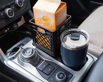 Half Gallon Cup Holder Expander | Milk Crate Style Car Adapter for Half Gallon Cartons | Fits Juice, Milk, Iced Coffee | Black PETG