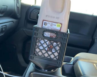 Half Gallon Cup Holder With Hidden Storage | Milk Crate Style Car Adapter for Half Gallon Cartons | Fits Juice, Milk, Iced Coffee