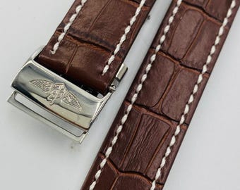 Brietling leather strap brown watch band deployment 20mm