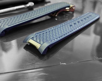 Correa de reloj Seamaster Aqua Terra de 20 mm de caucho con costuras azules y blancas para hombre, envío rápido.