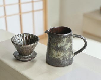 Pour Over Coffee Dripper Set Ceramic | Handcrafted Coffee Server Set, Manual Brew Filter, Green Drip Set, Barista Gift