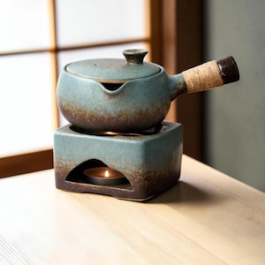 Set da tè giapponese in ceramica da 500 ml / Set da tè con scaldacandele, servizio da tè Wabi Sabi, set da tè Kung Fu, regalo decorativo Zen, set da tè in foglie sfuse