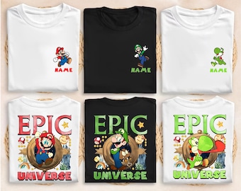 Custom Super Mario Family Shirts, Personalized Epic Universe T-shirt, Birthday Matching Tees, Yoshi Princess Peach Toad Donkey Kong Apparel