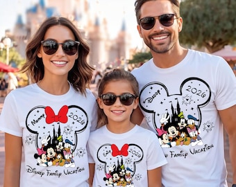 Camiseta de vacaciones familiares en Disney 2026, camiseta personalizada de Mickey y Minnie, camisetas a juego para el viaje familiar a Disney, camisetas grupales personalizadas de Disney World y Disneyland.