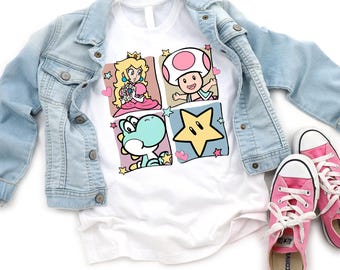 Princess Peach Shirt, Toad Yoshi Star Tee, Super Mario Birthday Gift, Nintendo Girls T-Shirt, Toddler Mario Clothes, Kids Gamer Shirt Tee