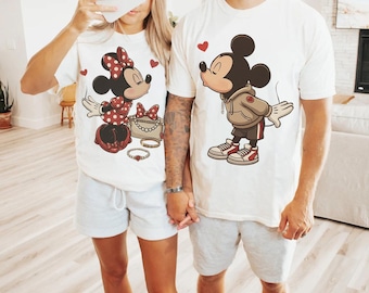 Disney Couple Shirts, Mickey and Minnie Kissing T-Shirts, Matching Disney Valentine Tees, Cute Disney Anniversary Tops, Disney Trip Outfit