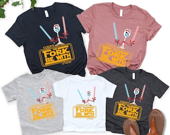Camiseta "Que el tenedor te acompañe", camiseta de Forky de Toy Story, camiseta divertida con estampado de Star Wars, camisetas graciosas para viajes de vacaciones familiares de Disney, para niños y adultos.