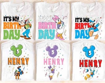 Custom Birthday Shirt, Mickey Minnie Daisy Donald Goofy Birthday Tee, Personalized Family Birthday Trip T-shirt, Custom Name Age Party Top