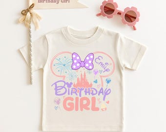 Custom Disney Birthday Girl Shirt, Personalized Minnie Mouse Birthday Tee, Disney World Family Trip Outfit, Disneyland Castle Birthday Gift