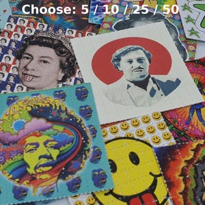 Zufällig ausgewähltes Mini Blotter Art Bundle (+25 Gratis-Blätter) Psychedelic LSD Acid Art Prints