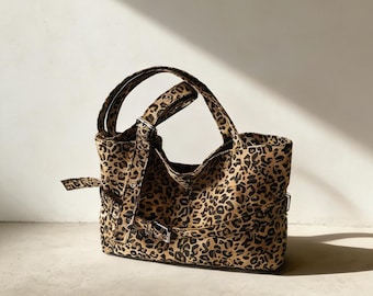 Vintage Leopard Canvas Tote Bag | Retro Justerbar Axelväska